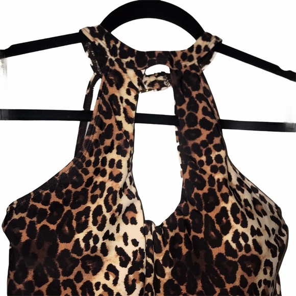 Nine West Leopard Print Collar Neck Swim Top - Picture 2 of 5